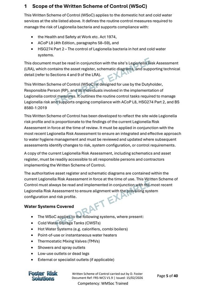 Example Foster Risk Solutions Written Scheme of Control page