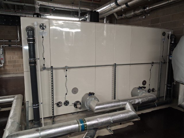 Cold water storage tank viewed externally